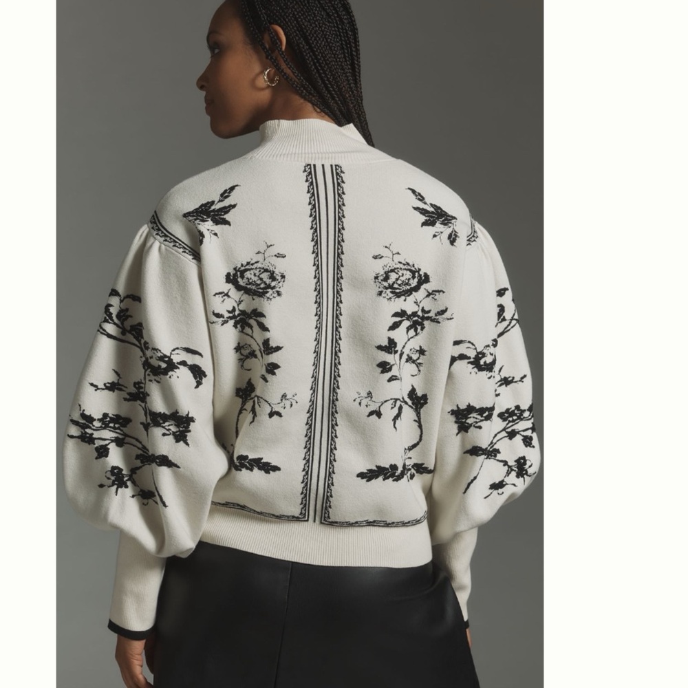 NWT Anthropologie Balloon-Sleeve Embroidered 3D Flowers Turtleneck Sweater - Picture 8 of 17